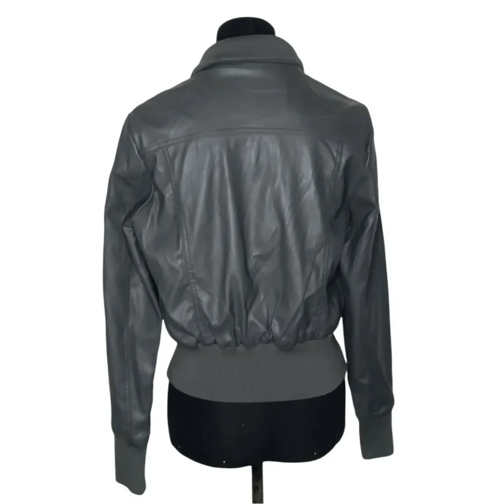 New York YOKI Faux Leather Grey Colored Bomber Jacket Large Long Sleeves NWT - Picture 3 of 6
